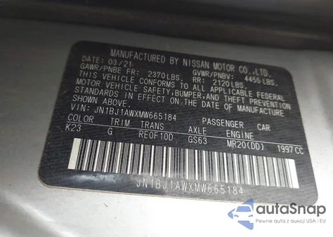 2021 Nissan Rogue Sport S Awd Xtronic Cvt z USA, uszkodzony, nr VIN JN1BJ1AWXMW665184